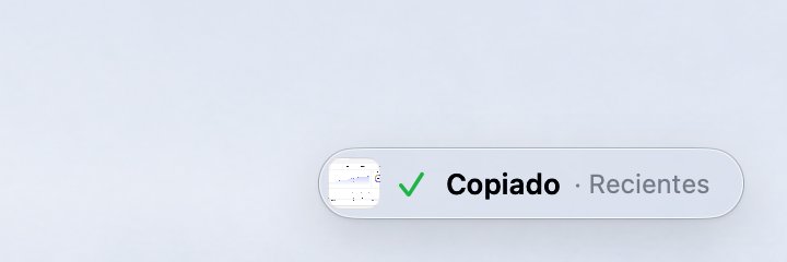 La píldora «Copiado · Recientes» en la esquina inferior derecha